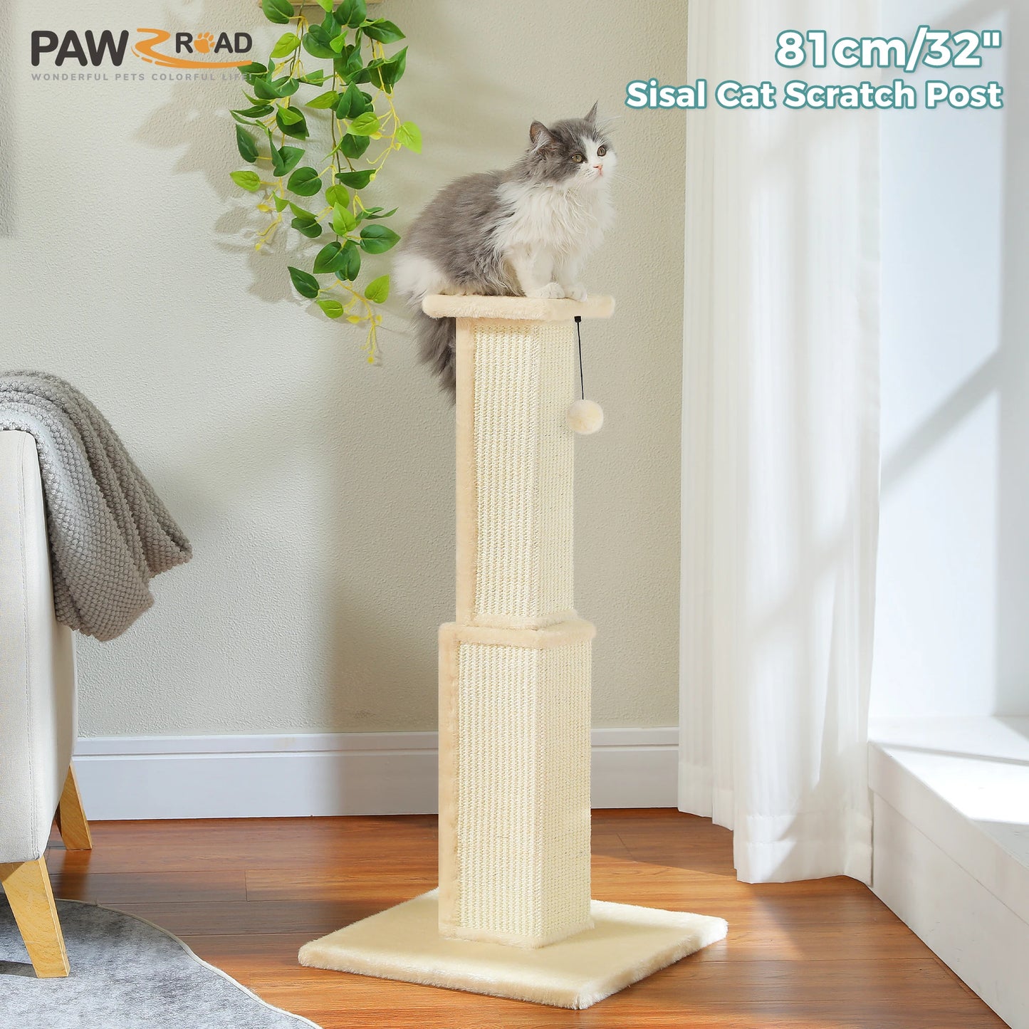 PAWZ Road Large Cat Scratching Post With Sisal Ball Toy