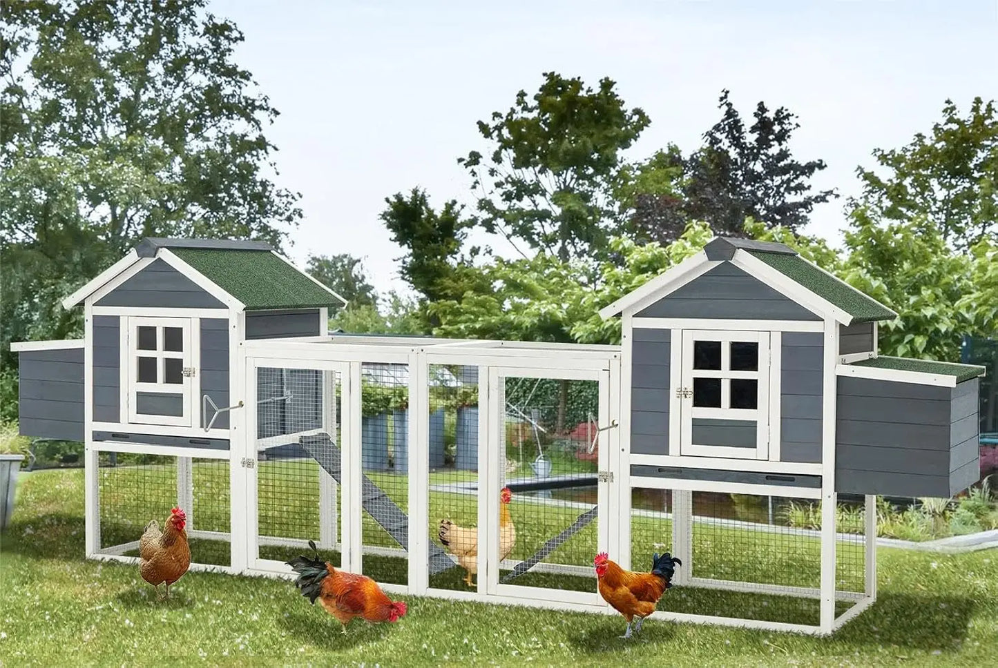 Wooden Chicken Coop For 10 Chickens With Run And Nesting Boxes