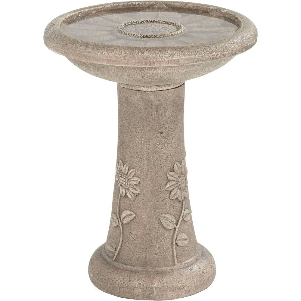 Missy Fleur Rustic Outdoor Cement Fountain With LED Bird Bath
