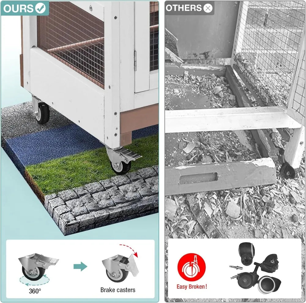 Wooden Rabbit Hutch Indoor Cage With Wheels And Ramp