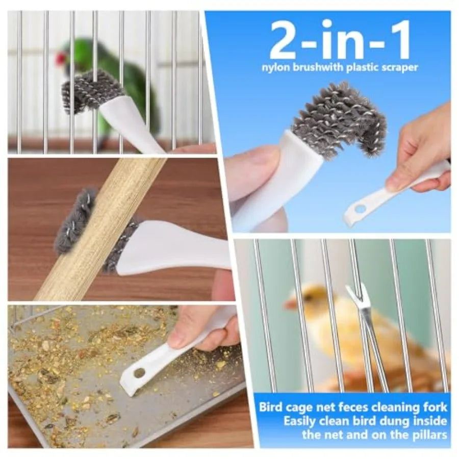 Bird Cage Cleaner Brush Kit Stainless Steel Cleaning Tools