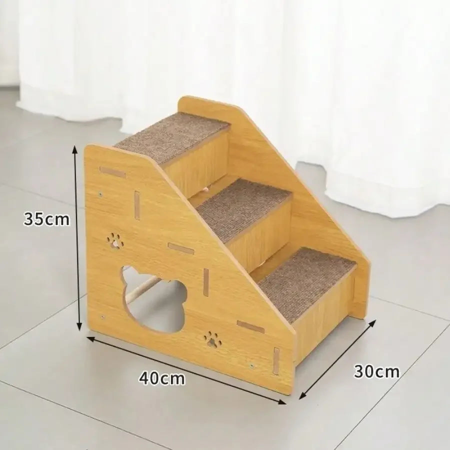 Wooden Right Angle Pet Stairs For Dogs And Cats With Non Slip Mat