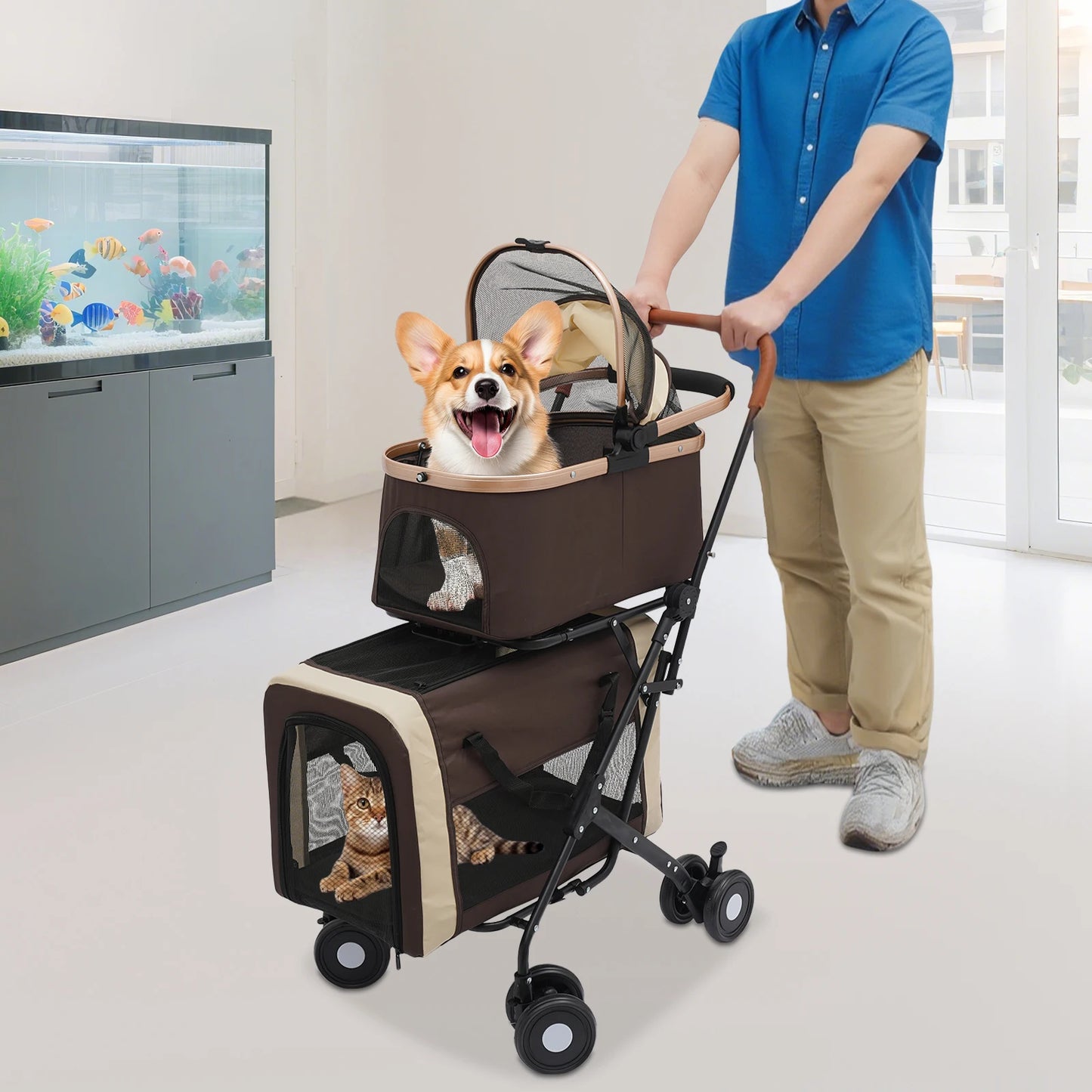3 In 1 Heavy Duty Pet Stroller With Carriers 77Lbs