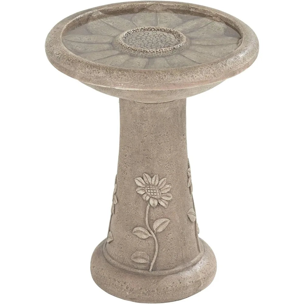 Missy Fleur Rustic Outdoor Cement Fountain With LED Bird Bath
