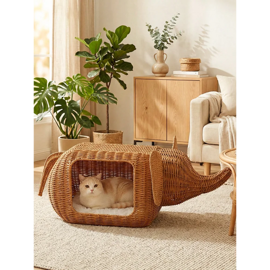 XMSJ Elephant Cat Bed With Plush Cushion For Indoor Cats