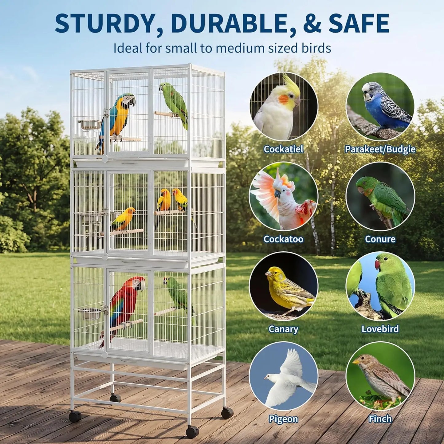 HiMISS 74 Inch Tall Bird Cage Aviary With Dividable Compartments