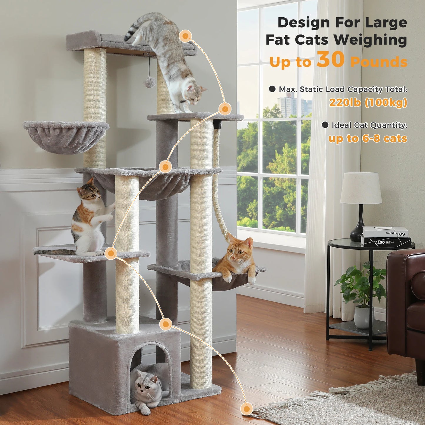 PAWZ Road Cat Tree Tower With Scratching Posts And Hammocks