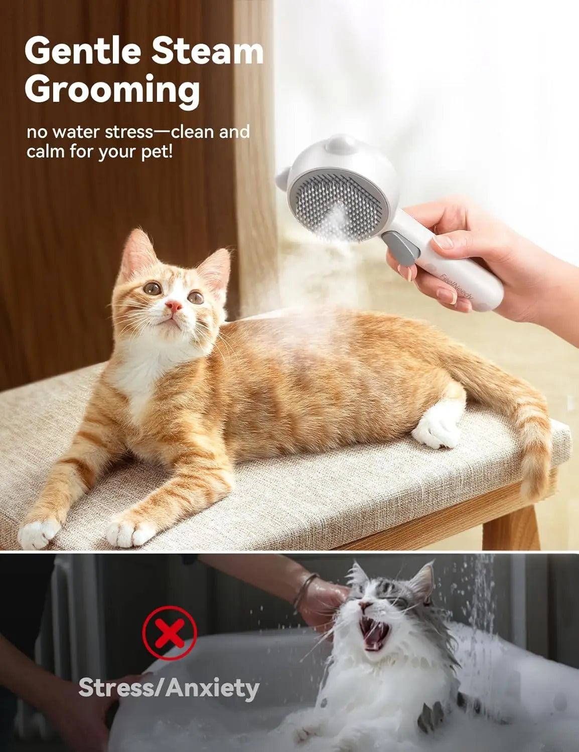 Cat Steam Brush With Release Button Dual Speed Spray