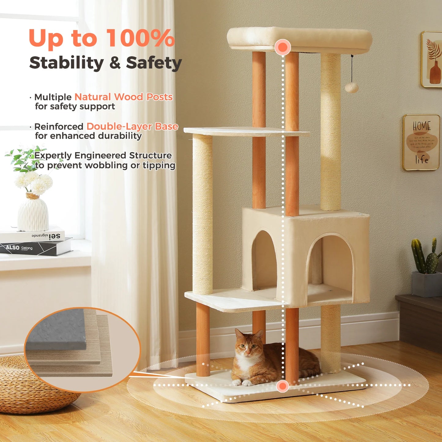 PAWZ Road Modern Cat Tree For Indoor Cats Four-Tier